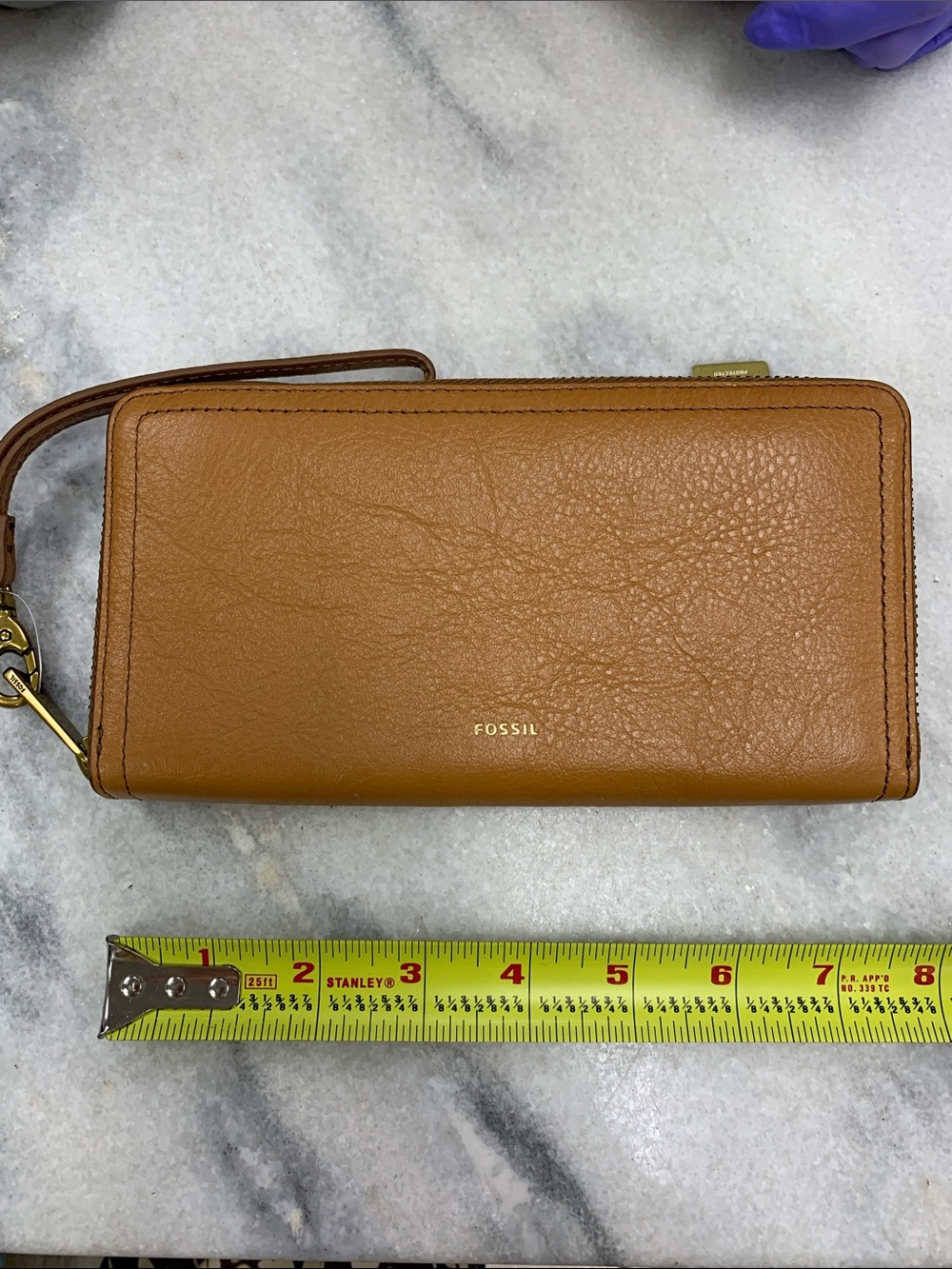 Fossil Cognac Brown Leather Zip Around Wristlet